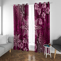 Vintage Tonga Tribal Ngatu Pattern Window Curtain With Pacific Floral Pink Art LT9 With Grommets Pink - Polynesian Pride