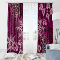 Vintage Tonga Tribal Ngatu Pattern Window Curtain With Pacific Floral Pink Art LT9 - Polynesian Pride