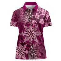 Vintage Tonga Tribal Ngatu Pattern Women Polo Shirt With Pacific Floral Pink Art LT9 Female Pink - Polynesian Pride