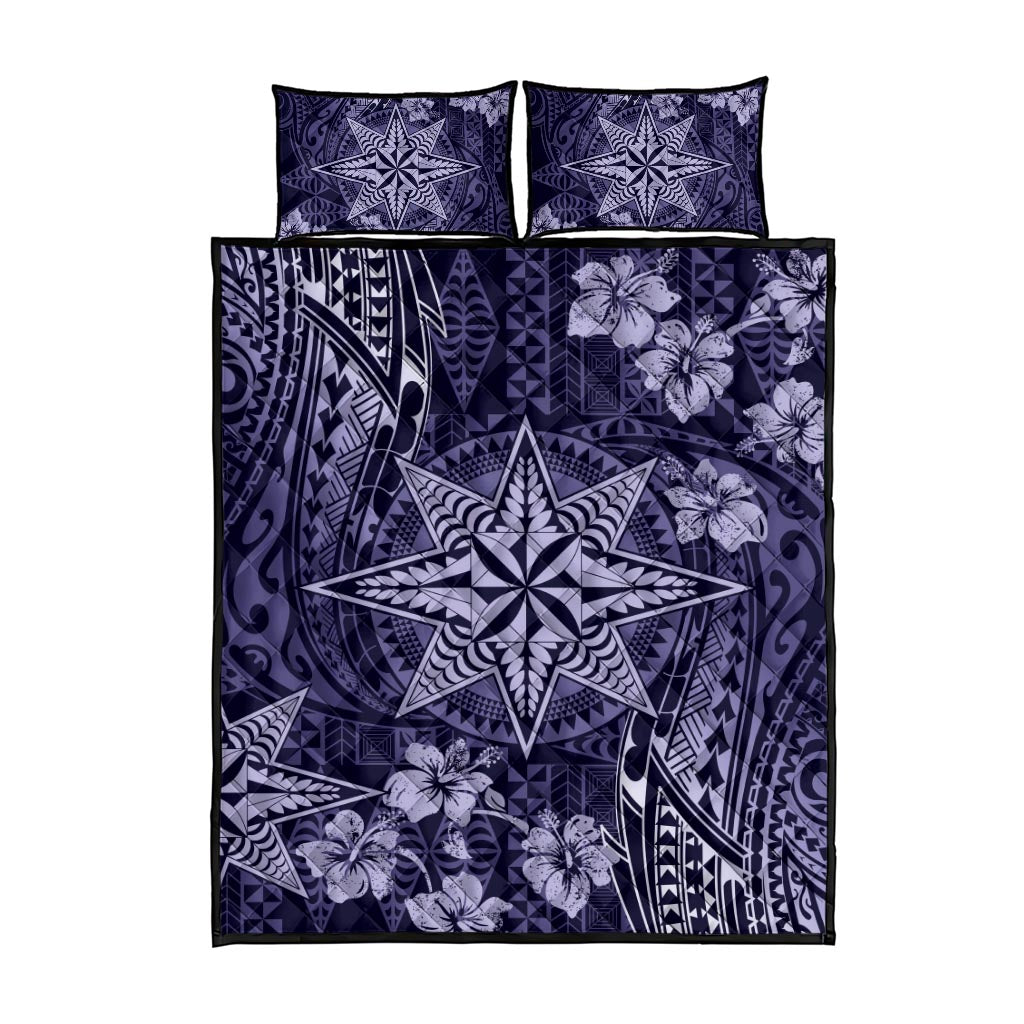 Vintage Tonga Tribal Ngatu Pattern Quilt Bed Set With Pacific Floral Pink Art LT9 - Polynesian Pride