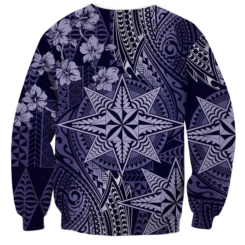 Vintage Tonga Tribal Ngatu Pattern Sweatshirt With Pacific Floral Pink Art LT9 - Polynesian Pride