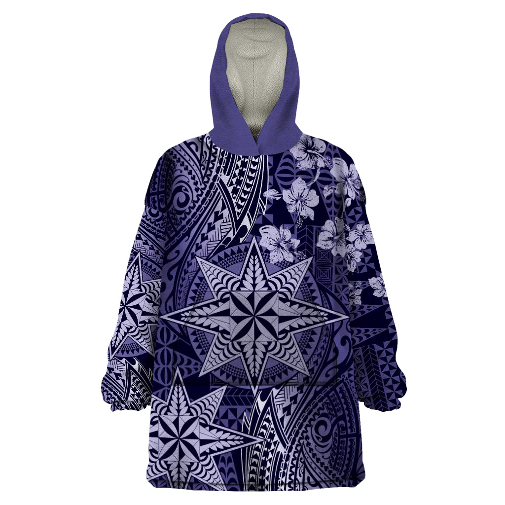 Vintage Tonga Tribal Ngatu Pattern Wearable Blanket Hoodie With Pacific Floral Pink Art LT9 One Size Pink - Polynesian Pride