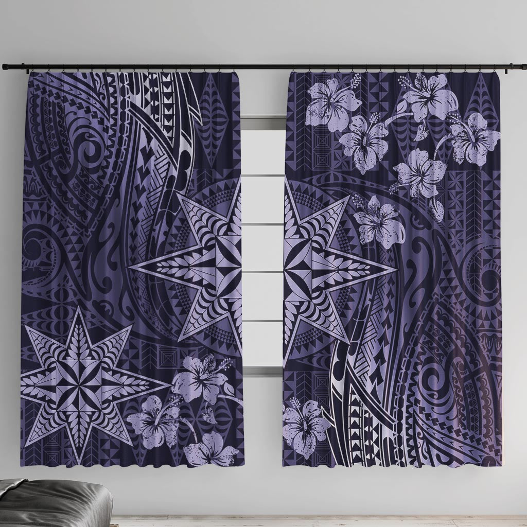 Vintage Tonga Tribal Ngatu Pattern Window Curtain With Pacific Floral Pink Art LT9 With Hooks Pink - Polynesian Pride