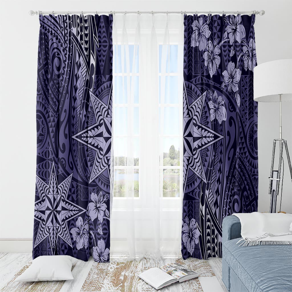Vintage Tonga Tribal Ngatu Pattern Window Curtain With Pacific Floral Pink Art LT9 - Polynesian Pride
