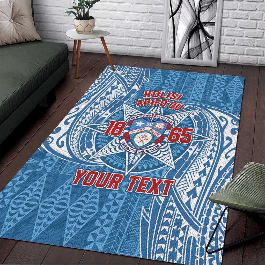 Personalised Tonga Apifo'ou College Area Rug Since 1865 Special Kupesi Pattern LT9 Blue - Polynesian Pride