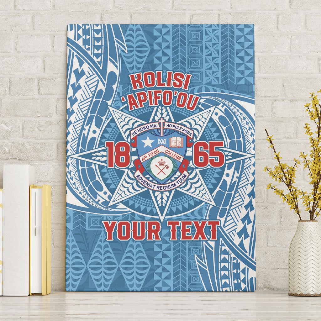 Personalised Tonga Apifo'ou College Canvas Wall Art Since 1865 Special Kupesi Pattern LT9 Without Frame Blue - Polynesian Pride