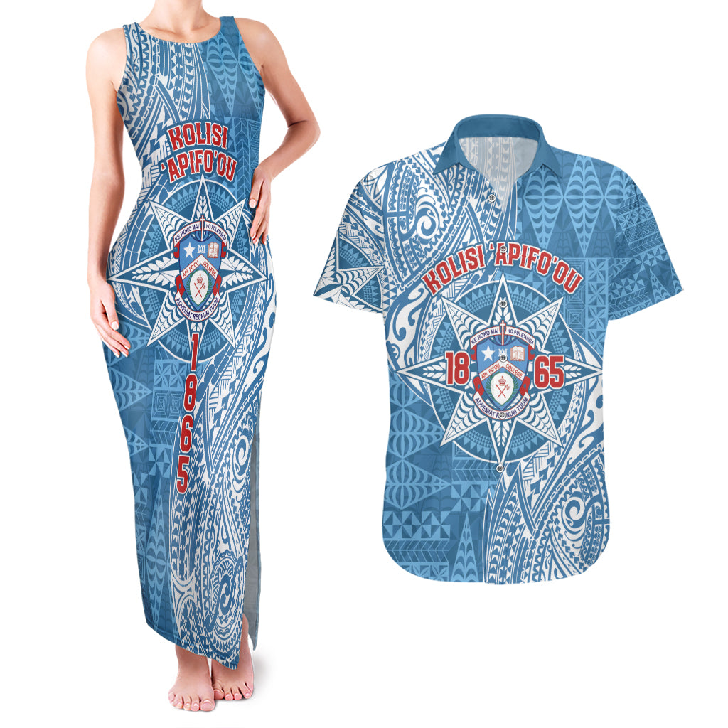 Personalised Tonga Apifo'ou College Couples Matching Tank Maxi Dress and Hawaiian Shirt Since 1865 Special Kupesi Pattern