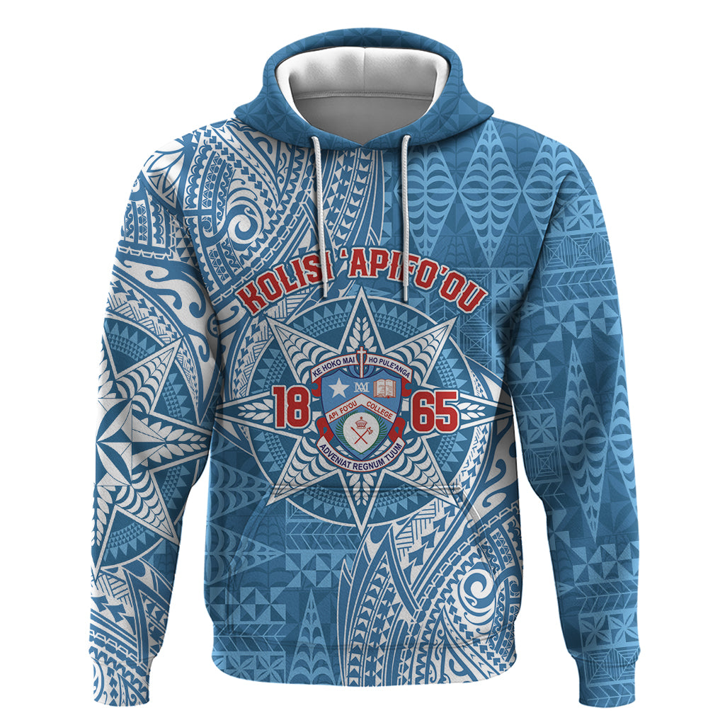 Personalised Tonga Apifo'ou College Hoodie Since 1865 Special Kupesi Pattern LT9 Pullover Hoodie Blue - Polynesian Pride