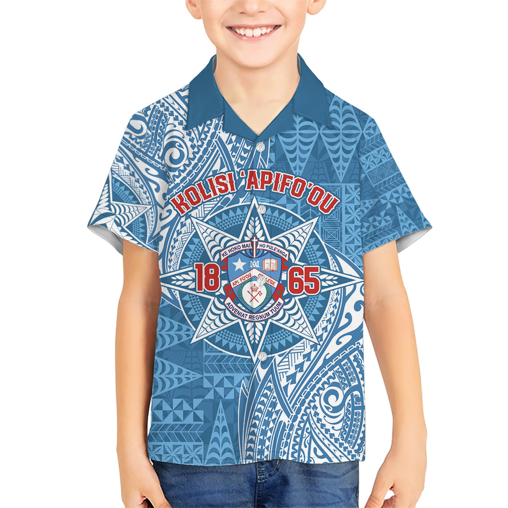 Personalised Tonga Apifo'ou College Kid Hawaiian Shirt Since 1865 Special Kupesi Pattern LT9 Kid Blue - Polynesian Pride