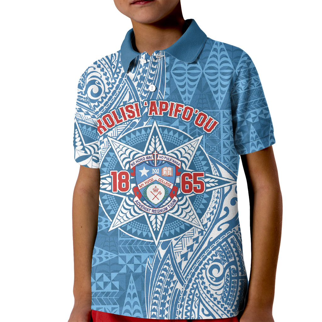 Personalised Tonga Apifo'ou College Kid Polo Shirt Since 1865 Special Kupesi Pattern LT9 Kid Blue - Polynesian Pride