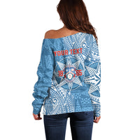 Personalised Tonga Apifo'ou College Off Shoulder Sweater Since 1865 Special Kupesi Pattern LT9 - Polynesian Pride