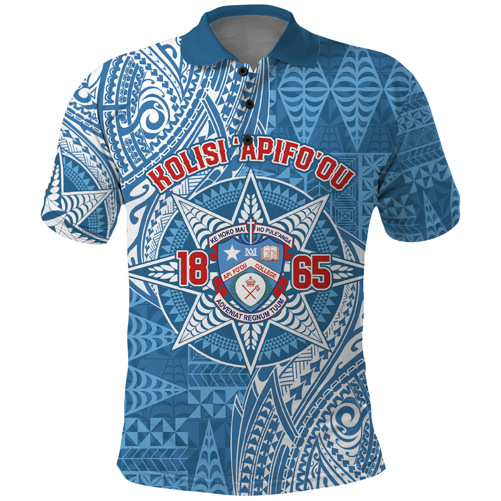 Personalised Tonga Apifo'ou College Polo Shirt Since 1865 Special Kupesi Pattern LT9 Blue - Polynesian Pride