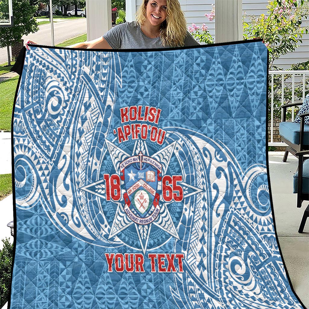 Personalised Tonga Apifo'ou College Quilt Since 1865 Special Kupesi Pattern LT9 Blue - Polynesian Pride