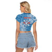 Personalised Tonga Apifo'ou College Raglan Cropped T Shirt Since 1865 Special Kupesi Pattern LT9 - Polynesian Pride