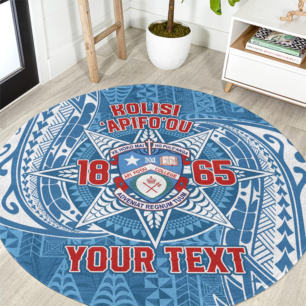 Personalised Tonga Apifo'ou College Round Carpet Since 1865 Special Kupesi Pattern LT9 Blue - Polynesian Pride
