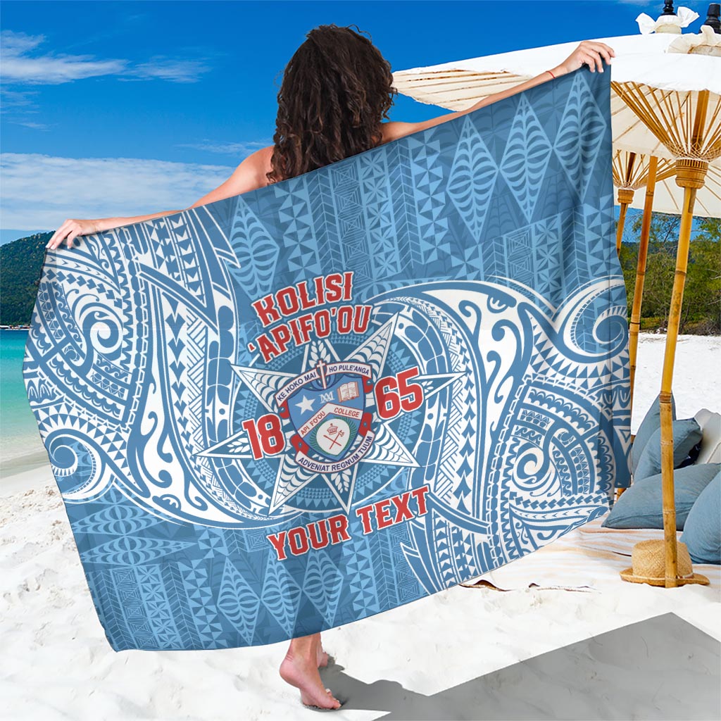 Personalised Tonga Apifo'ou College Sarong Since 1865 Special Kupesi Pattern LT9 One Size 44 x 66 inches Blue - Polynesian Pride
