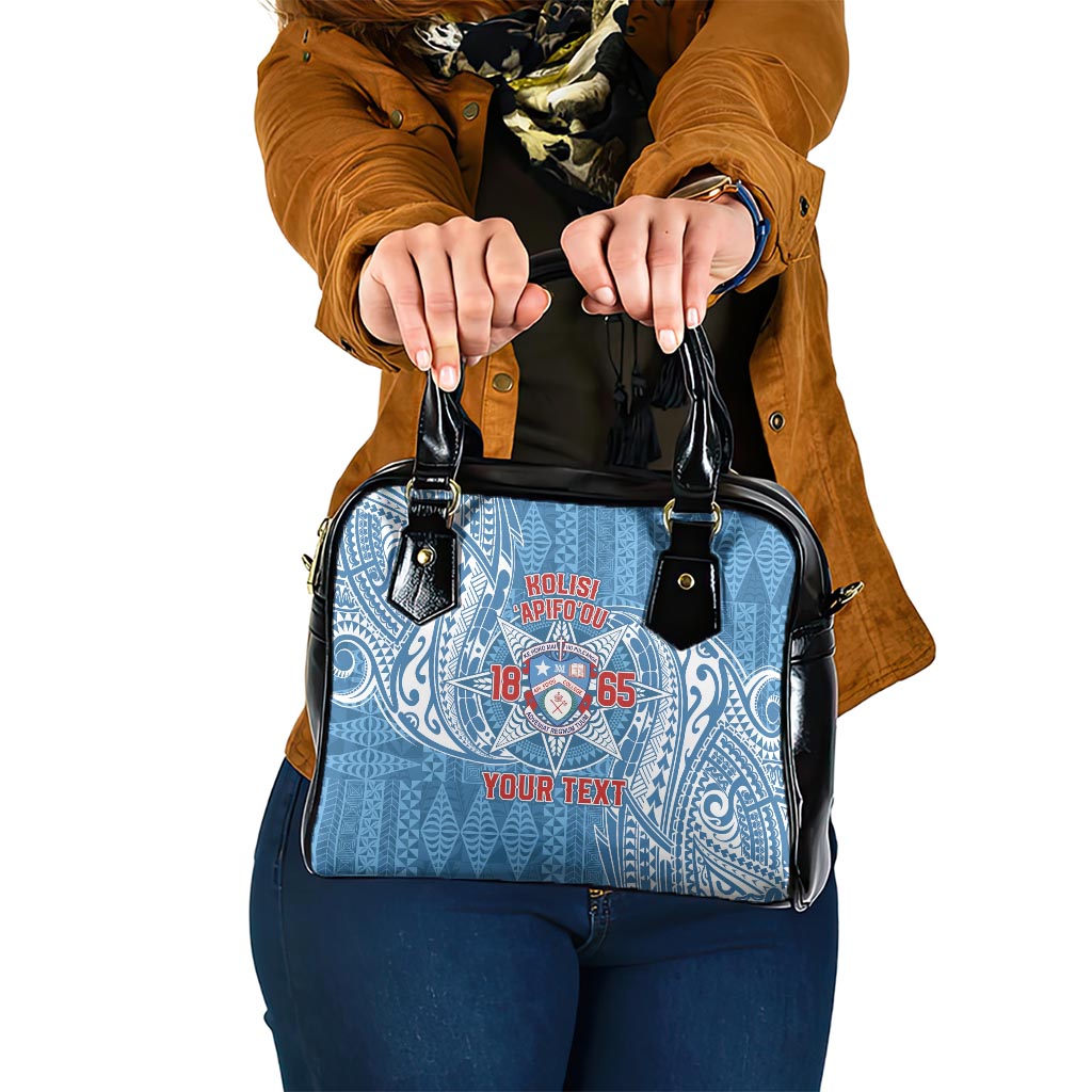 Personalised Tonga Apifo'ou College Shoulder Handbag Since 1865 Special Kupesi Pattern LT9 One Size Blue - Polynesian Pride