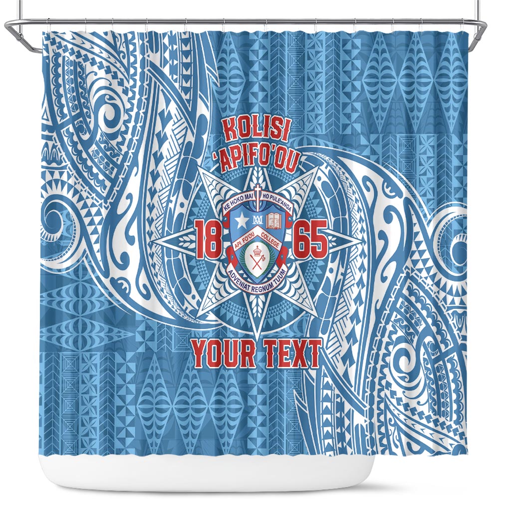 Personalised Tonga Apifo'ou College Shower Curtain Since 1865 Special Kupesi Pattern LT9 Blue - Polynesian Pride