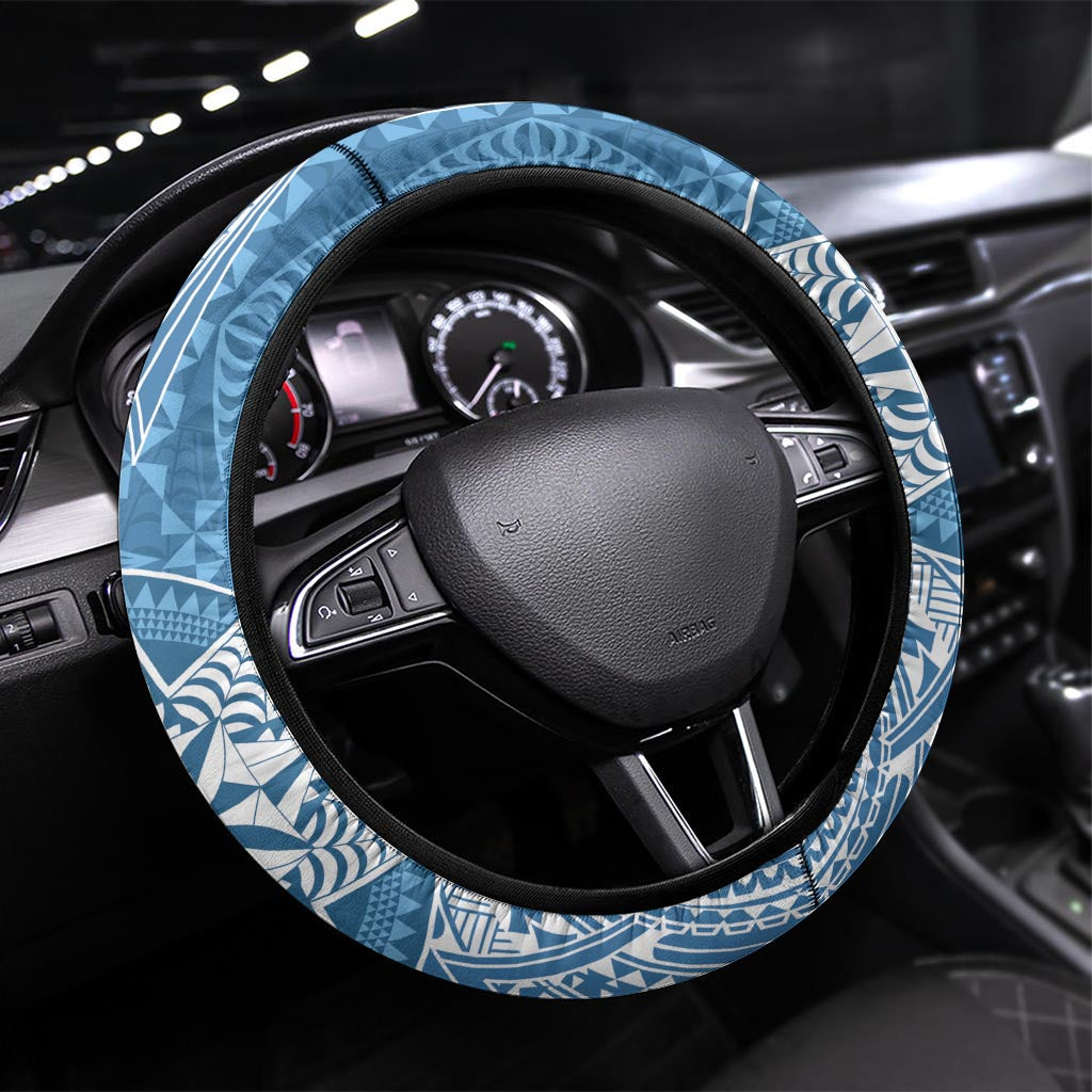 Tonga Apifo'ou College Steering Wheel Cover Since 1865 Special Kupesi Pattern LT9 Universal Fit Blue - Polynesian Pride