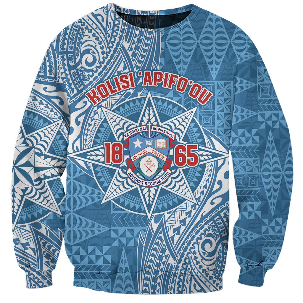 Personalised Tonga Apifo'ou College Sweatshirt Since 1865 Special Kupesi Pattern LT9 Unisex Blue - Polynesian Pride