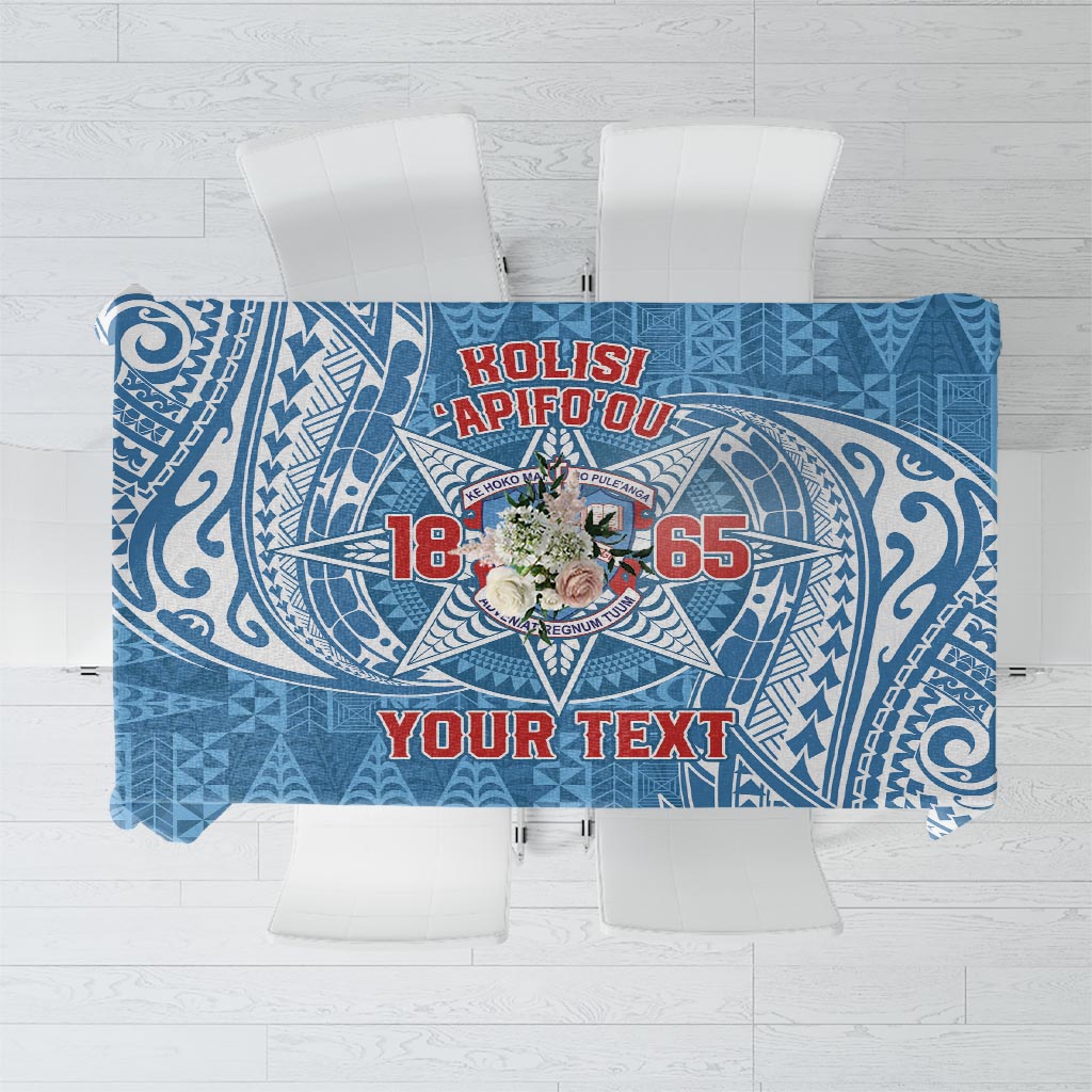 Personalised Tonga Apifo'ou College Tablecloth Since 1865 Special Kupesi Pattern LT9 Blue - Polynesian Pride