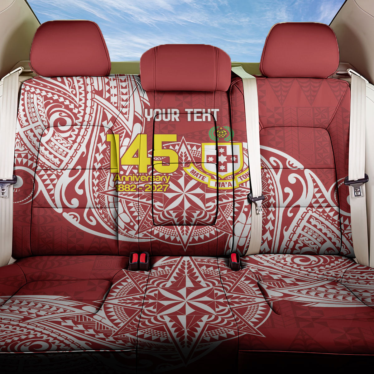 Personalised Kolisi Tonga Atele 142nd Anniversary Back Car Seat Cover Special Kupesi Pattern LT9 One Size White - Polynesian Pride