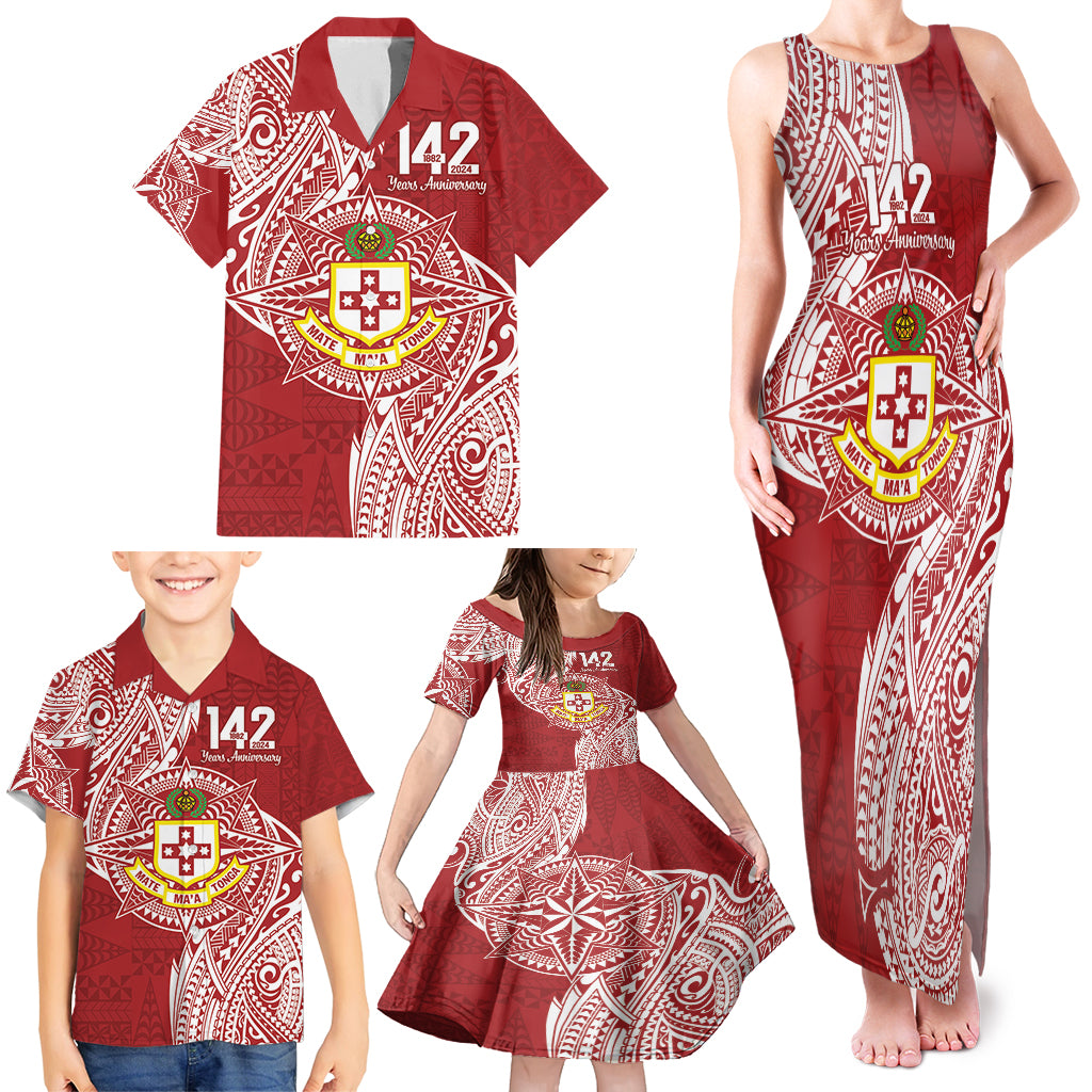 Personalised Kolisi Tonga Atele 142nd Anniversary Family Matching Tank Maxi Dress and Hawaiian Shirt Special Kupesi Pattern