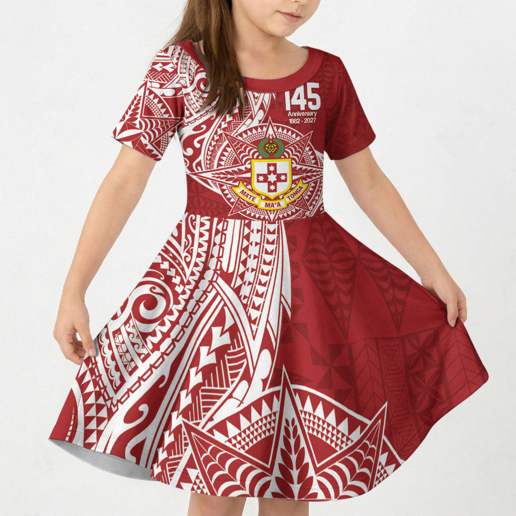 Personalised Kolisi Tonga Atele 145th Anniversary Kid Short Sleeve Dress Special Kupesi Pattern LT9 KID White - Polynesian Pride