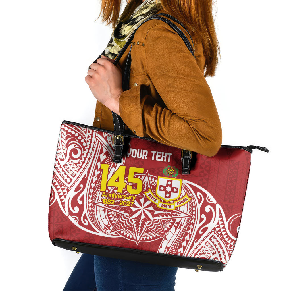 Personalised Kolisi Tonga Atele 142nd Anniversary Leather Tote Bag Special Kupesi Pattern LT9 White - Polynesian Pride