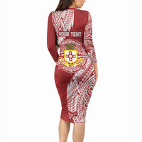 Personalised Kolisi Tonga Atele 145th Anniversary Long Sleeve Bodycon Dress Special Kupesi Pattern LT9 - Polynesian Pride