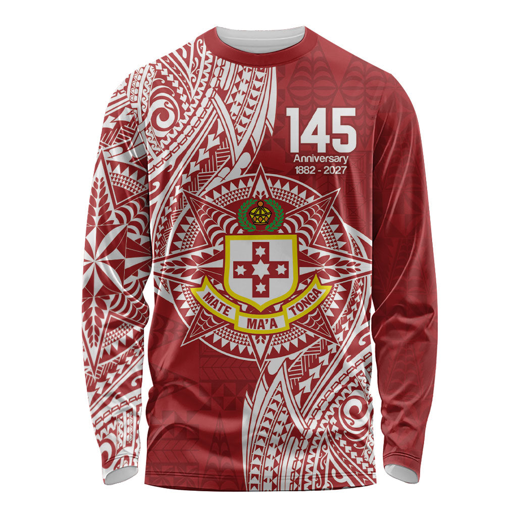 Personalised Kolisi Tonga Atele 145th Anniversary Long Sleeve Shirt Special Kupesi Pattern LT9 Unisex White - Polynesian Pride