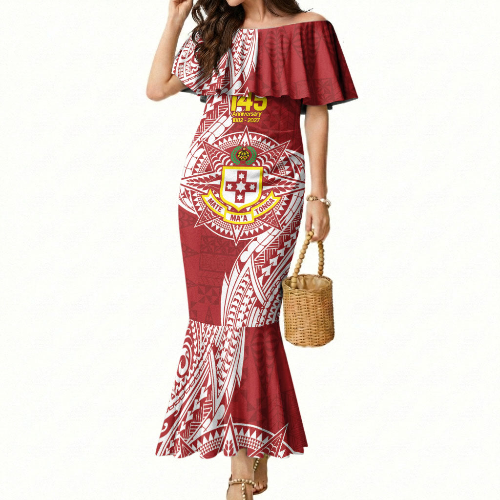 Personalised Kolisi Tonga Atele 145th Anniversary Mermaid Dress Special Kupesi Pattern LT9 Women White - Polynesian Pride