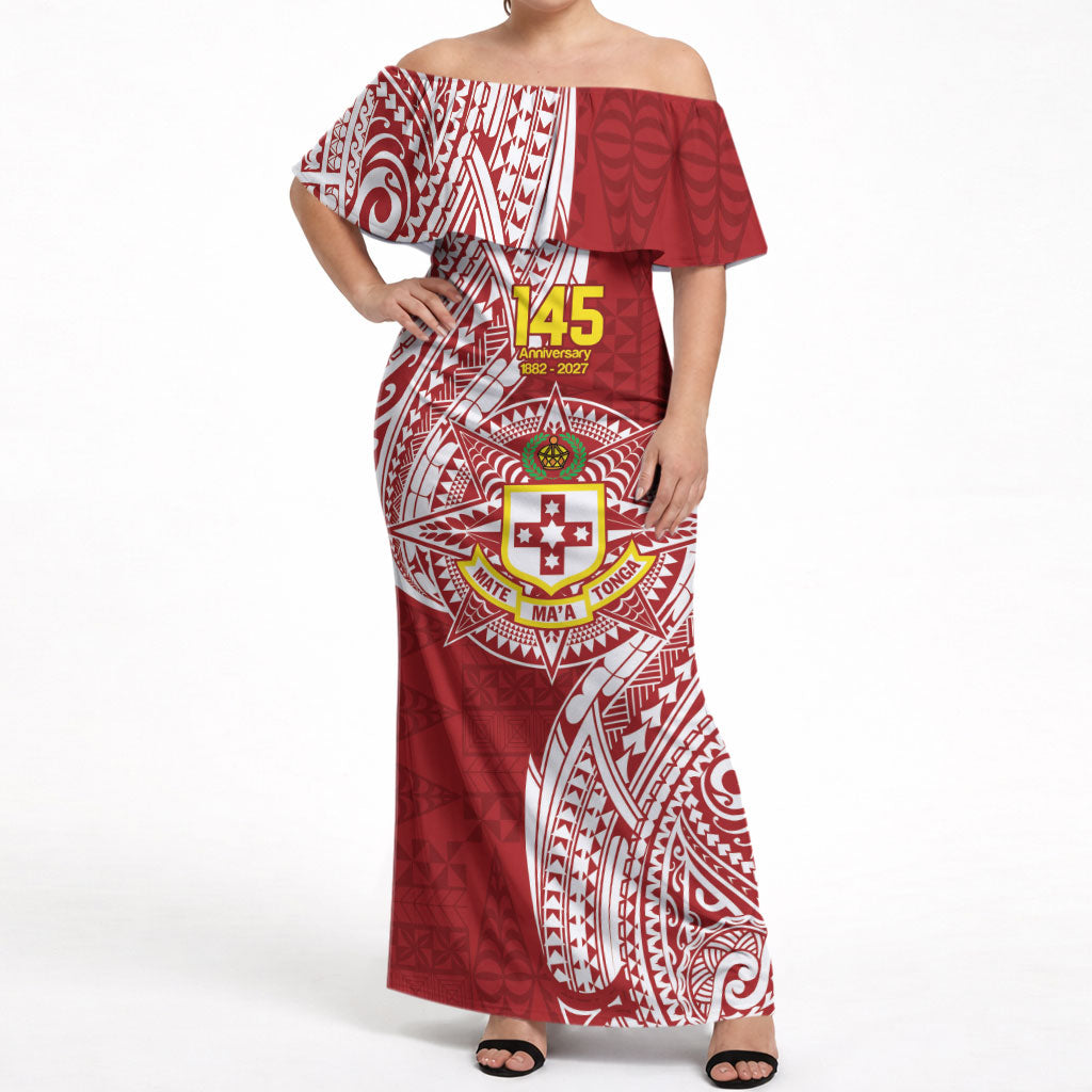 Personalised Kolisi Tonga Atele 145th Anniversary Off Shoulder Maxi Dress Special Kupesi Pattern LT9 Women White - Polynesian Pride