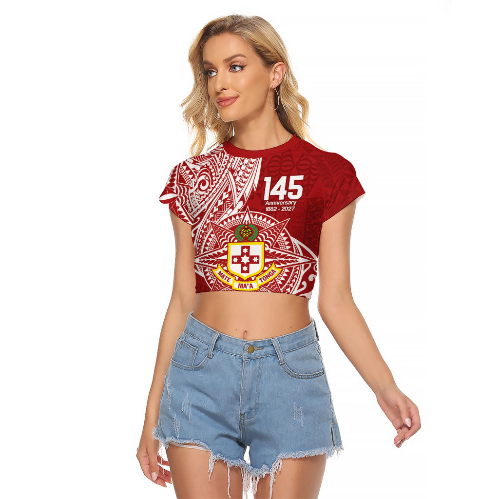 Personalised Kolisi Tonga Atele 145th Anniversary Raglan Cropped T Shirt Special Kupesi Pattern LT9 Female White - Polynesian Pride