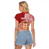 Personalised Kolisi Tonga Atele 145th Anniversary Raglan Cropped T Shirt Special Kupesi Pattern LT9 - Polynesian Pride