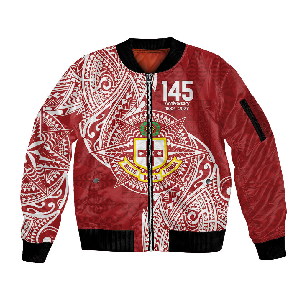 Personalised Kolisi Tonga Atele 142nd Anniversary Sleeve Zip Bomber Jacket Special Kupesi Pattern LT9 Unisex White - Polynesian Pride