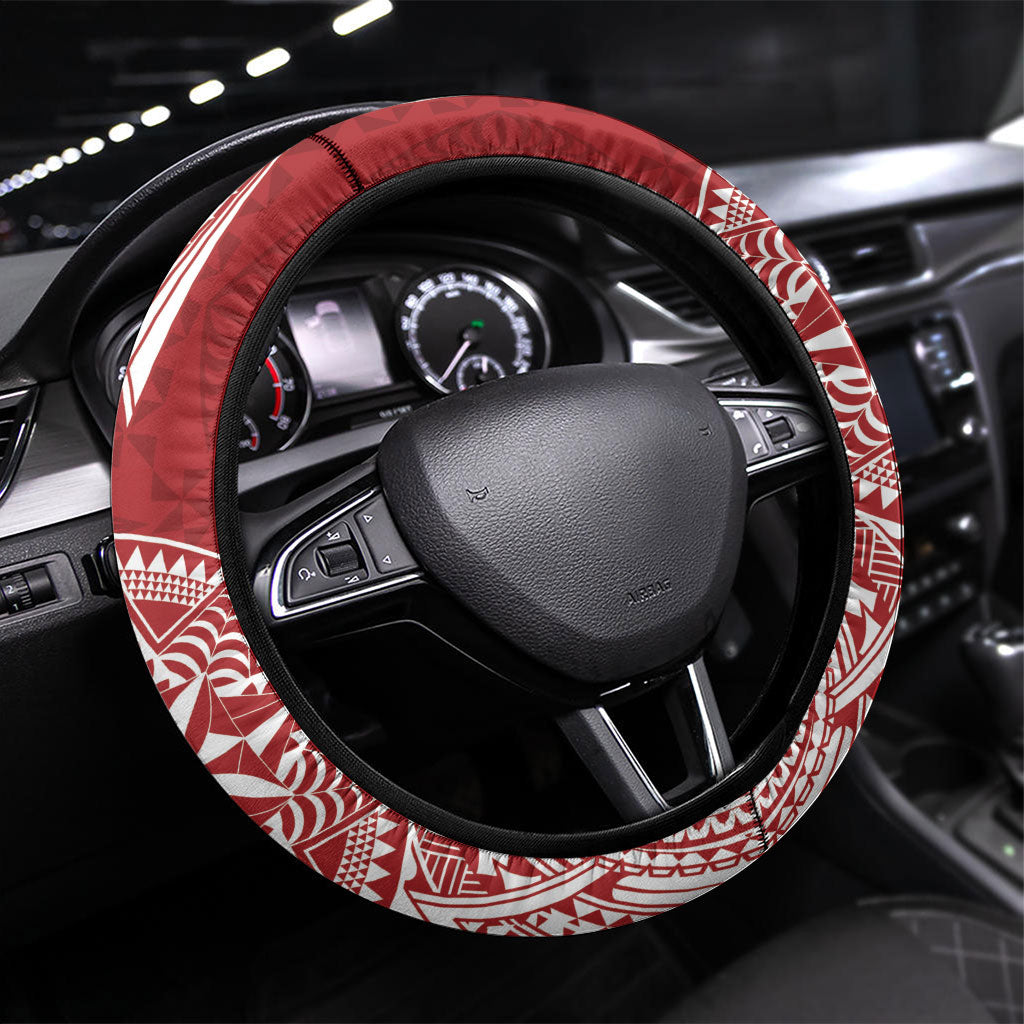 Kolisi Tonga Atele 142nd Anniversary Steering Wheel Cover Special Kupesi Pattern LT9 Universal Fit White - Polynesian Pride