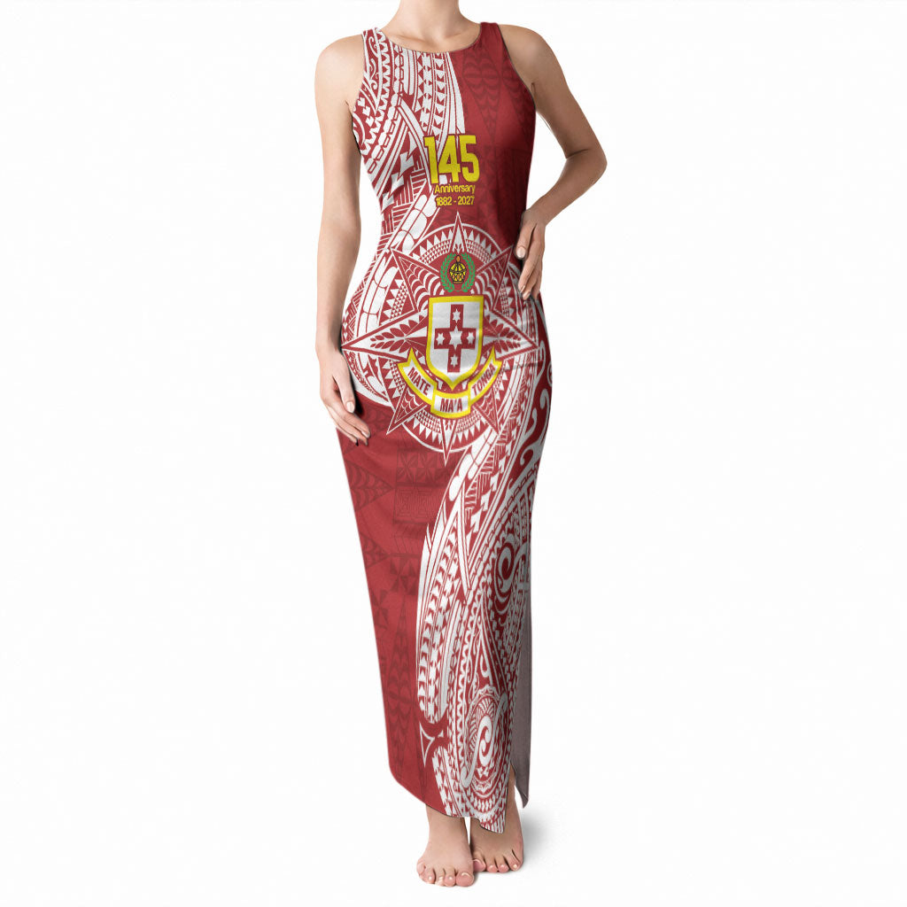 Personalised Kolisi Tonga Atele 145th Anniversary Tank Maxi Dress Special Kupesi Pattern LT9 Women White - Polynesian Pride
