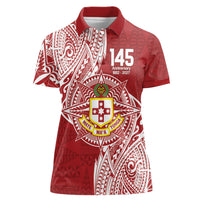 Personalised Kolisi Tonga Atele 145th Anniversary Women Polo Shirt Special Kupesi Pattern LT9 Female White - Polynesian Pride