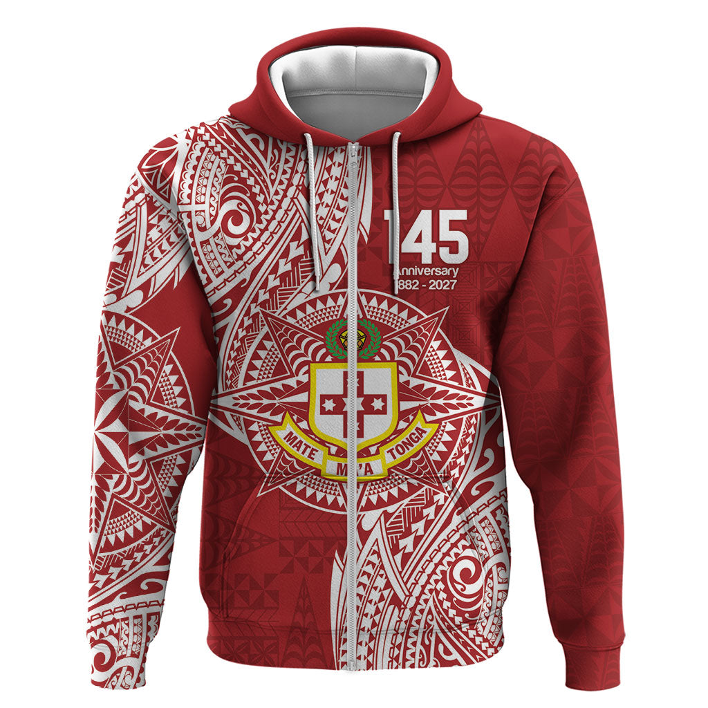 Personalised Kolisi Tonga Atele 145th Anniversary Zip Hoodie Special Kupesi Pattern LT9 Zip Hoodie White - Polynesian Pride