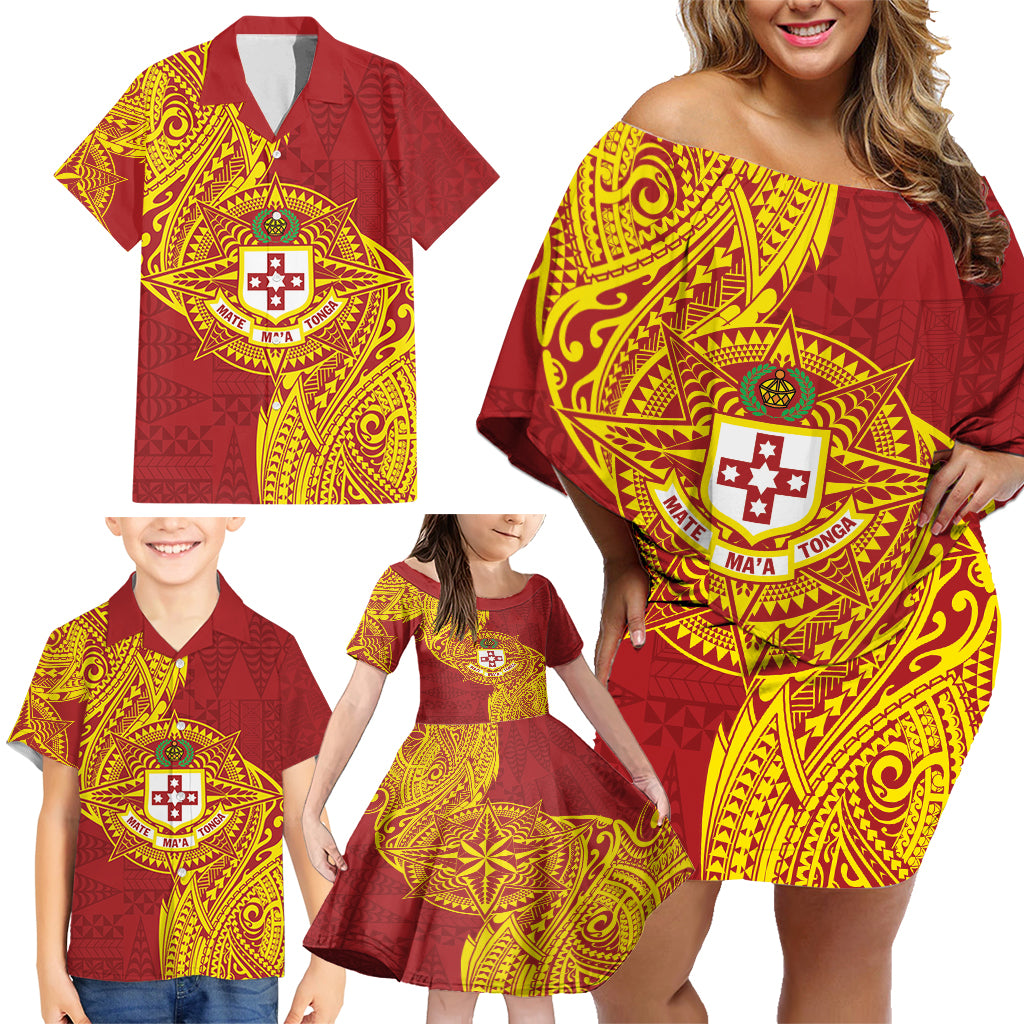 Personalised Kolisi Tonga Atele Family Matching Off Shoulder Short Dress and Hawaiian Shirt Since 1882 Simple Ngatu Pattern