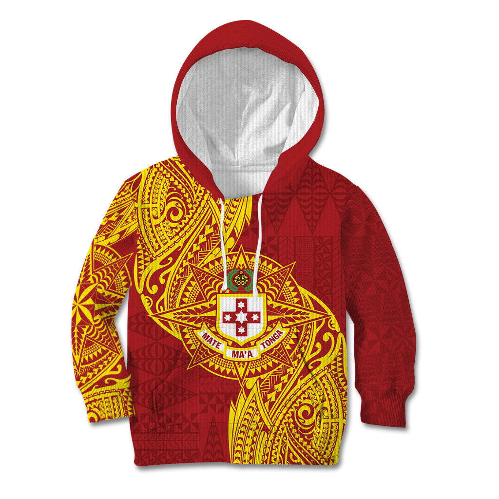 Personalised Kolisi Tonga Atele Kid Hoodie Since 1882 Simple Ngatu Pattern LT9 Hoodie Gold - Polynesian Pride
