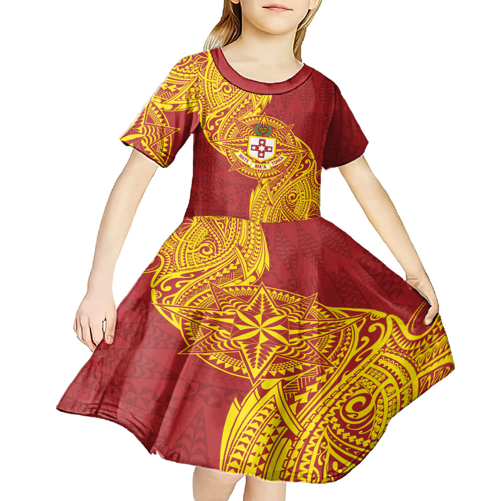 Personalised Kolisi Tonga Atele Kid Short Sleeve Dress Since 1882 Simple Ngatu Pattern LT9 - Polynesian Pride