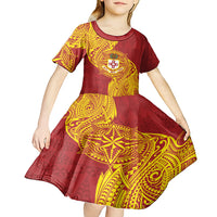 Personalised Kolisi Tonga Atele Kid Short Sleeve Dress Since 1882 Simple Ngatu Pattern LT9 - Polynesian Pride