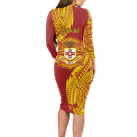 Personalised Kolisi Tonga Atele Long Sleeve Bodycon Dress Since 1882 Simple Ngatu Pattern LT9 - Polynesian Pride