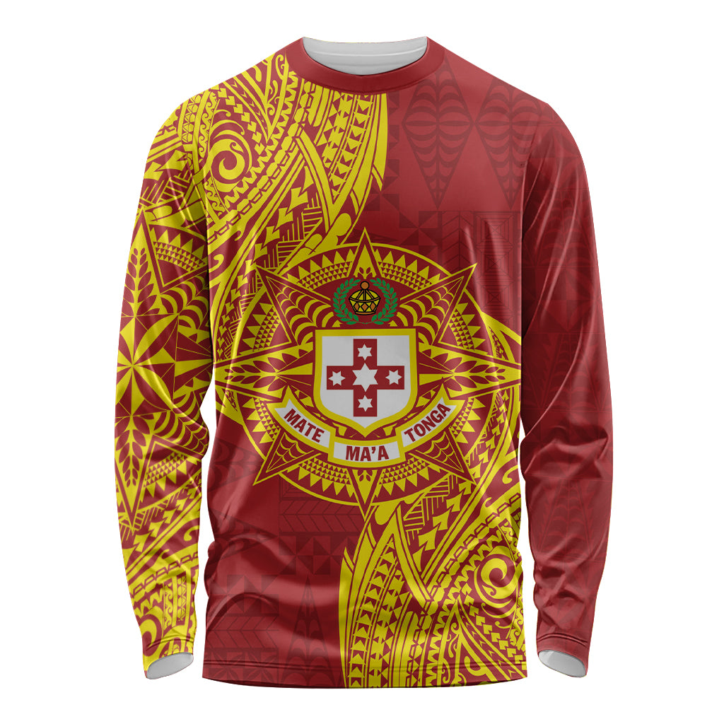 Personalised Kolisi Tonga Atele Long Sleeve Shirt Since 1882 Simple Ngatu Pattern LT9 Unisex Gold - Polynesian Pride