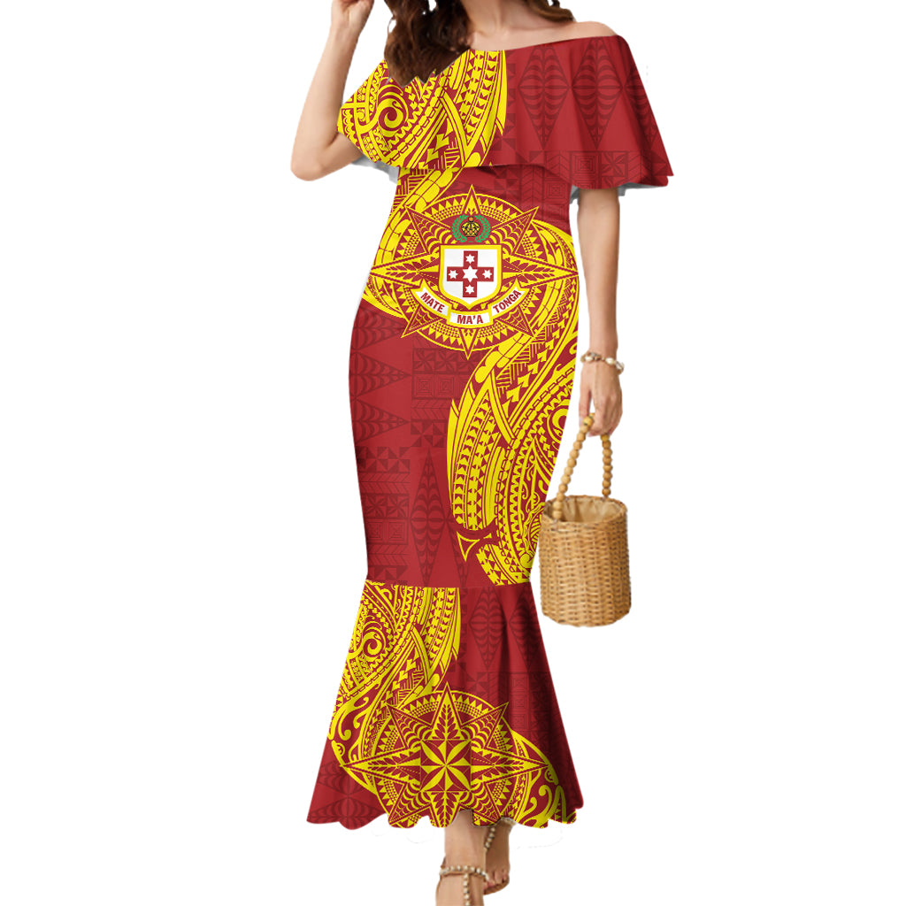 Personalised Kolisi Tonga Atele Mermaid Dress Since 1882 Simple Ngatu Pattern LT9 Women Gold - Polynesian Pride