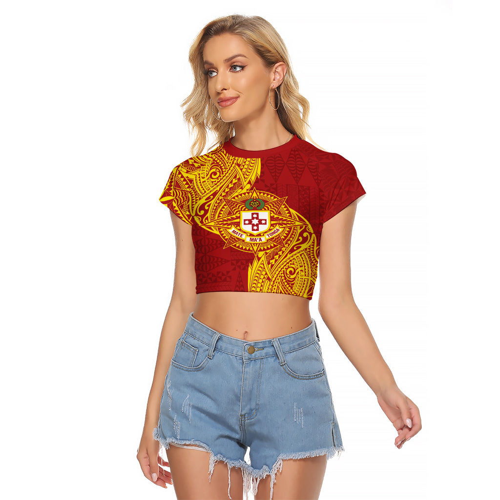 Personalised Kolisi Tonga Atele Raglan Cropped T Shirt Since 1882 Simple Ngatu Pattern LT9 Female Gold - Polynesian Pride