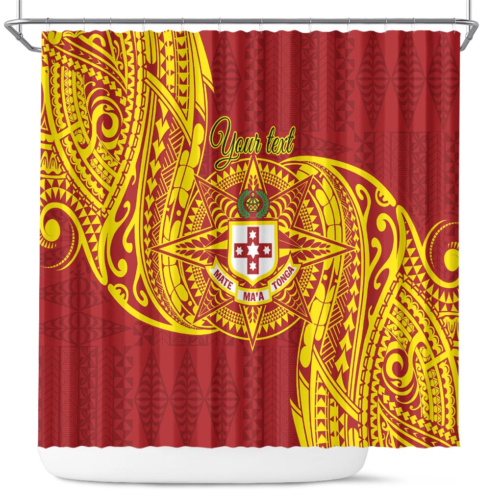 Personalised Kolisi Tonga Atele Shower Curtain Since 1882 Simple Ngatu Pattern LT9 Gold - Polynesian Pride