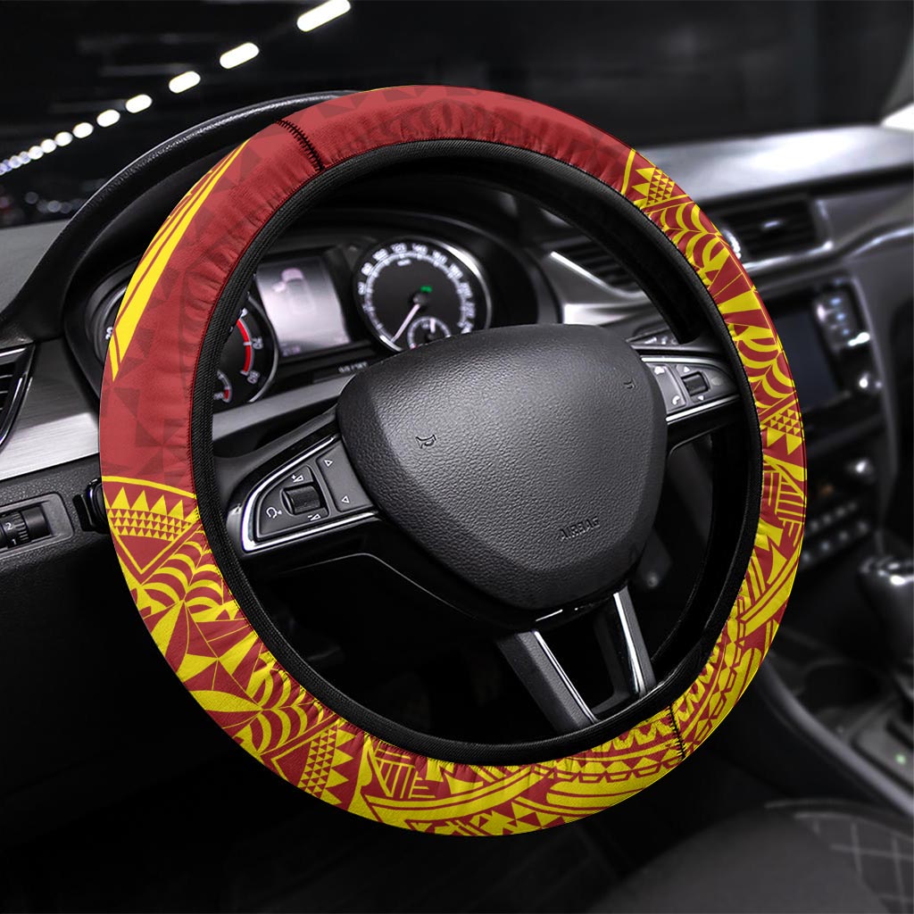 Kolisi Tonga Atele Steering Wheel Cover Since 1882 Simple Ngatu Pattern LT9 Universal Fit Gold - Polynesian Pride